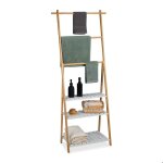 Relaxdays porte - serviettes 3 barres 3 tagres meuble serviettes hxlxp: 151x645x32 cm bambou mdf nature ...