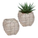 Relaxdays pots de fleurs lot 2 rotin cache - pots avec film hxlxp: 20 x 20 x 20 cm bacs pour intrieur ...