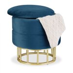 Relaxdays pouf de rangement velours tabouret rond matelass� hxd : 40 x 40 cm chambre salon bleu / dor� ...