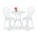 Relaxdays salon de jardin pour 2 personnes design romantique fonte daluminium table et 2 chaises blanc ...