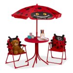 Relaxdays salon de jardin enfant table chaises parasol pour petit fan de coccinelles pour plage & camping ...