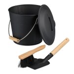 Relaxdays seau � cendres avec couvercle 45 litres pelle et balayette nettoyage pour la chemin�e noir