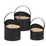 Relaxdays seau  pellets jeu de 3 poigne et anse rabattable 21 25 et 30 cm en mtal accessoire de chemine ...