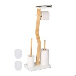 Relaxdays serviteur wc non fixe avec support pour t�l�phone h x l x p : 80 x 30 x 20 cm blanc et nature ...