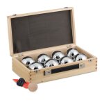 Relaxdays set de 8 boules de p�tanque cochonnet et mesureur malle diam�tre de chaque : 72 mm nature et ...
