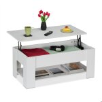 Relaxdays table basse avec plateau relevable 42x98x50 cm compartiment intrieur meuble de salon moderne ...