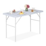 Relaxdays table de jardin aspect bois rectangulaire plastique et m�tal pliable h x l x p 74 x 118 x 60�cm ...