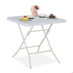 Relaxdays table de jardin pliante carr�e hlp : 74x78x78 cm balcon terrasse plastique et m�tal blanche ...