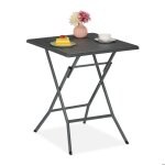 Relaxdays table de jardin pliante hlp : 73x62x62 cm aspect rotin en plastique et acier pour balcon terrasse ...