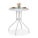 Relaxdays table de jardin ronde h x d : 73 x 60 cm aspect rotin ext�rieur en plastique et acier blanche ...