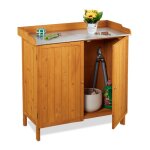 Relaxdays table � plantes avec rangement bois plateau en �tain hlp : 94 x 94 x 47 cm armoire de jardin ...
