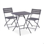 Relaxdays table pliante et 2 chaises pour balcon aspect bois acier et plastique meubles terrasse grises ...