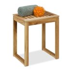 Relaxdays tabouret de salle de bain en bois capacit� de charge : 80 kg max. hlp : 46 x 40 x 30 cm nature ...