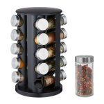 Relaxdays tourniquet � �pices 20 pots r�utilisables 80 ml embout tamiseur rotatif acier inoxydable noir ...