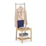 Relaxdays valet de chambre en acier inoxydable et bambou h x l x p : 133 x 40 x 42 cm nature et argent� ...