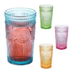 Relaxdays verre � boire en lot de 4 convient au lave - vaisselle design vintage capacit� : 360 ml teint� ...