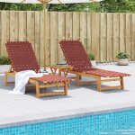 Remiselot de 2 chaises longues - jms - bain de soleil rouge - bois dacacia solide et tissu maiosn2025 ...