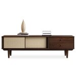 Meuble tv simona l 175 cm en bois massif coloris noyer avec 2 tiroirs 2 portes coulissantes pour t�l�viseur ...