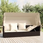 Remisesalon de jardin / lit de salon dext�rieur - jms - toit et coussins marron - r�sine tress�e maiosn2025 ...
