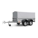 Remorque double essieu en acier 233 cm ridelles avant / arrière ouvrantes 235t bâche haute Remorque double essieu en acier 233 cm ridelles avant / arrière ouvrantes 235t bâche haute