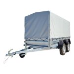 Remorque double essieu en acier 265 cm ridelles avant / arrière ouvrantes 265t bâche haute Remorque double essieu en acier 265 cm ridelles avant / arrière ouvrantes 265t bâche haute