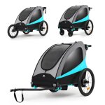 Remorque pour vlo 3 en 1 - kinderkraft - nava - poussette jogging - pour 1 ou 2 enfants - bleu