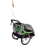 Remorque vélo enfant - poussette couvert - 2 places - aluminium - 36kg - vert - roues 20 Remorque vélo enfant - poussette couvert - 2 places - aluminium - 36kg - vert - roues 20