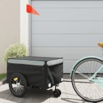 Remorque de v�lo polyvalente - vidaxl - noir et gris - 124x625x52 cm - capacit� 45 kg - rangement int�gr� ...