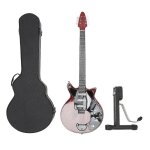 Rplique de guitare lectrique miniature brun rougetre avec support et tui modle dinstrument de musique ...