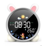 R�veil enfant �ducatif - r�veil lapin led tactile 5 couleurs avec musique double alarme temp�rature et ...