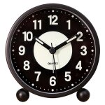 R�veil lumineux 4 pouces rond horloge de table analogique silencieuse sans tic tac � piles avec alarme ...