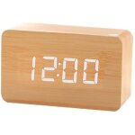 R�veil moderne en bois - r�veil lumineux led horloge num�rique en bois affichage de la date au format ...