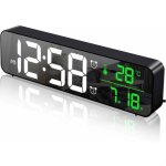R�veil num�rique horloge murale r�veil matin led digital miroir grand ecran avec temp�rature date 2 alarme ...