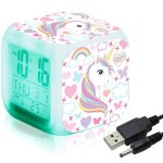 R�veil num�rique licorne pour filles horloge lcd cube lumineuse � led avec lumi�re r�veil de chevet pour ...