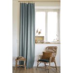 Rideau ajustable soline 140 x 270 cm en lin lav� bleu azur - 8 anneaux pince tamisant lin fran�ais