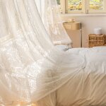 Rideaux blancs transparents en dentelle blanche avec perles - 140x250cm style mariagepour restaurant ...