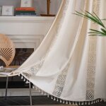 Rideaux boho rideaux lin coton line hollow opaque beige 150 * 240cm (par le poltyp)