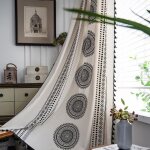Rideau boho rideaux mandala géométrique blanc et noir rideaux avec oeillets lot de 1 150 × 240 cm Rideau boho rideaux mandala géométrique blanc et noir rideaux avec oeillets lot de 1 150 × 240 cm