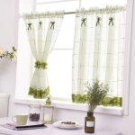 Rideau brise - bise en lin avec embrasses coton mélangé vert bxh 90x90cm Rideau brise - bise en lin avec embrasses coton mélangé vert bxh 90x90cm