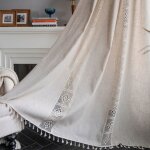 Rideaux en coton et lin de style boh�me opaques beiges 150 x 240 cm (tringle) crochet creux compos� de ...