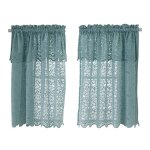Rideau court lgant en dentelle bleue unie pour cuisine et salle de bain (74 x 90 cm)