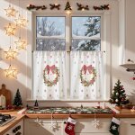 Rideau cuisine no�l aspect lin pour salon fenetre petit rideaux courts passe 75l x 65h cm (2 panneaux)no�l ...