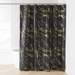 Rideau de douche 180 x 200 cm polyester motif aquamarbre noir / or - avec crochets