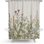Rideau de douche floral avec fleurs roses et plantes vertes rideaux de bain botaniques imprims 3d lavables ...