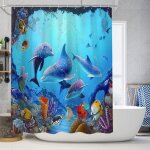 Rideau de douche floraweg dauphin dans la mer anti - moisissure 12 crochets imperm�able lavable polyester ...