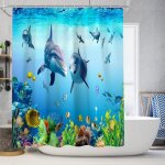 Rideau de douche floraweg dauphin dans la mer anti - moisissure 12 crochets imperm�able lavable polyester ...