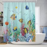 Rideau de douche floraweg monde sous - marin anti - moisissure 12 crochets imperm�able lavable polyester ...