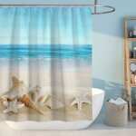 Rideau de douche floraweg plage anti - moisissure lavable paysage oc�anique bleu imperm�able 12 crochets ...