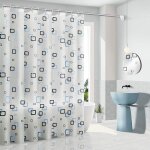 Rideau de douche - jormftte - 200x180 cm - anti - moisissure - blanc avec carr�s bleus - design contemporain ...