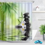Rideau de douche spa avec crochets 180 x 200 cm pierres noires orchidées bambou motif eau tissu polyester ... Rideau de douche spa avec crochets 180 x 200 cm pierres noires orchidées bambou motif eau tissu polyester ...